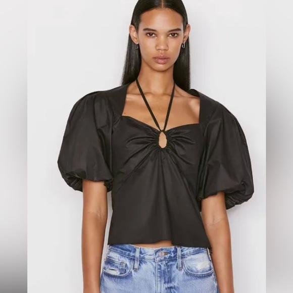 Frame Tie Neck Top Black size small - Picture 1 of 12
